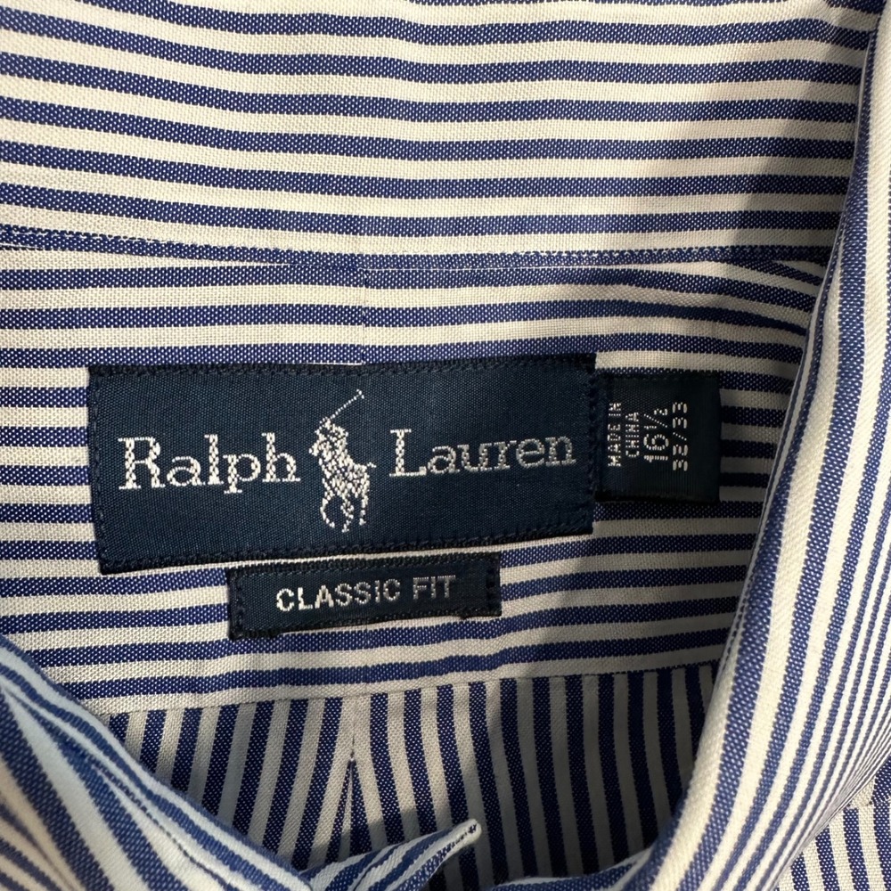Polo Ralph Lauren Oxford Dress Shirt Men 16.5 32/33 Classic Fit Blue Striped - Picture 4 of 13